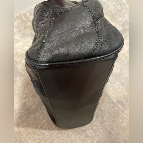 Vintage Black Patchwork Shoulder Handbag Purse Bag Gladstone Doctor Bag Opening - Picture 9 of 14